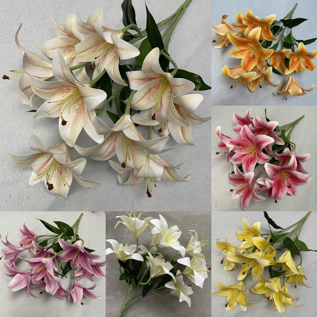 9 Flowers Artificial Stems Pu Material 3d Simulation Lilies Wedding Home Decor
