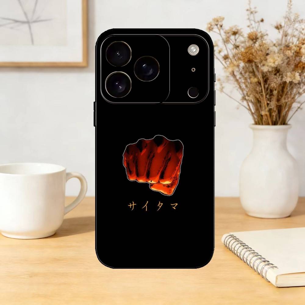 Чехол для телефона One P-Punch S-Saitama M-Man Для iPhone 17,16,15,14,13,12,11 Plus,Pro Max,SE4 Мягкий Силиконовый Черный Чехол