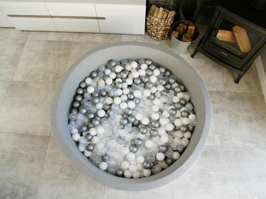 Dry pool 110x30cm gray with 400 balls: white, pearl, powder pink