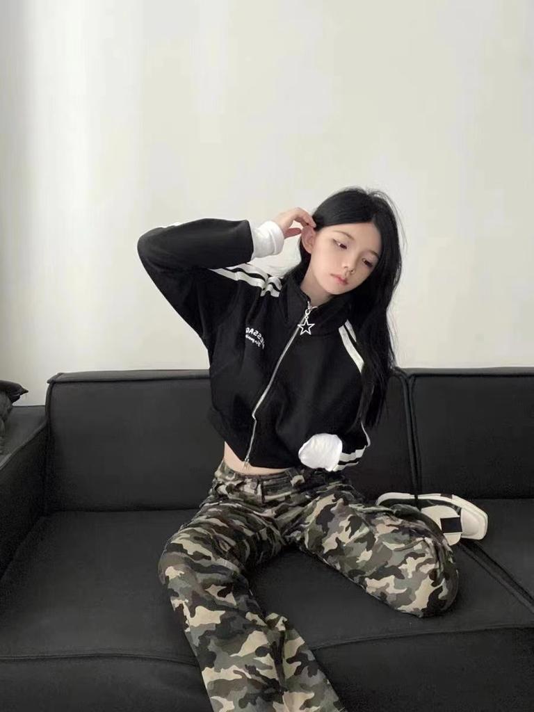 Y2K женские винтажные корейские уличные укороченные толстовки на молнии в полоску в стиле Харадзюку, укороченные куртки на молнии, Kpop толстовка, одежда