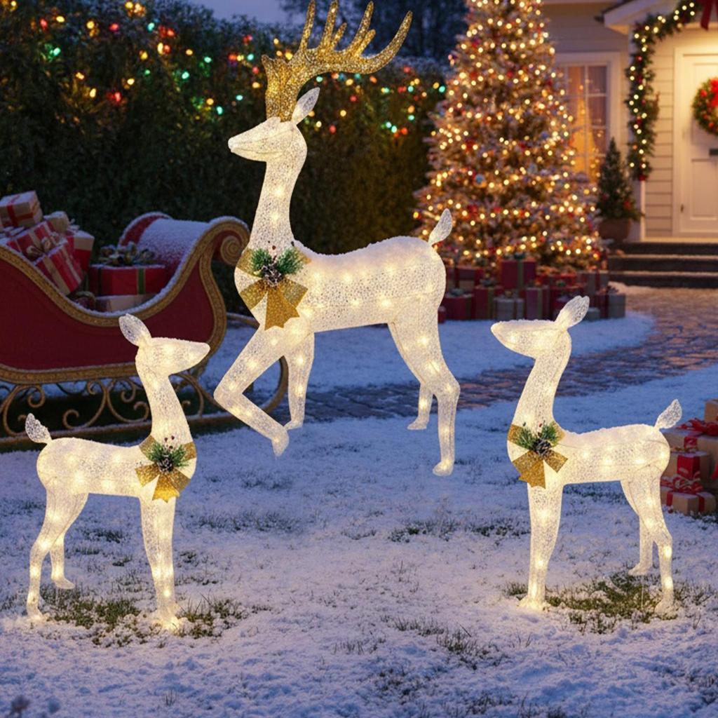 Christmas Lawn Stakes Decorations 3 Pieces Weatherproof LED Insertion Light Up Reindeer Outdoor Christmas Decor For Family Home