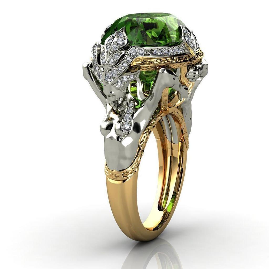 Mermaid Green Zircon Ring Inlaid with European and American Fashion Women's Hand Jewelry