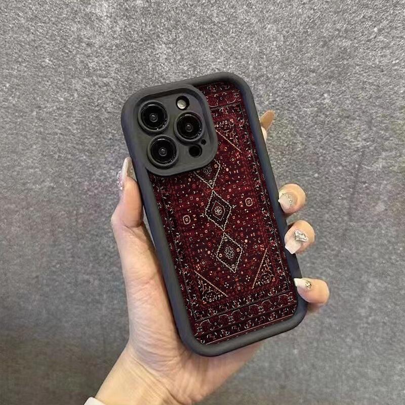Чехол для телефона Винтажный Красный Ковровый Узор Для iPhone 17 16 Pro Max 11 13 12 14 15 8 7 Plus XS XR X 16E 17E Ударопрочный Чехол