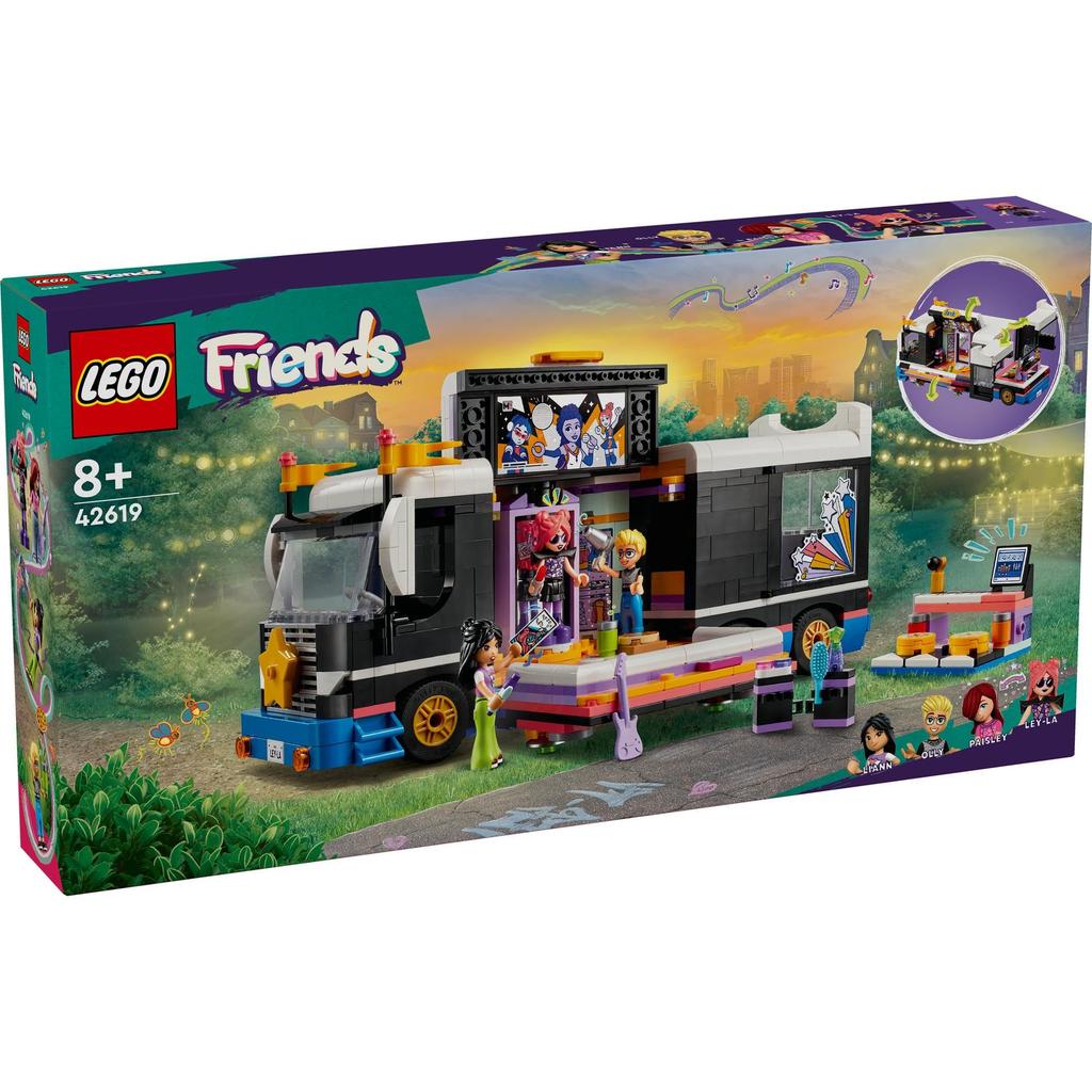 LEGO Friends Pop Star Tour Bus Toy, Gift, Building Blocks, for Girls and Boys, Ages 7, 8, 9, and 10, Pretend Play, Music, Bus, Car, 42619