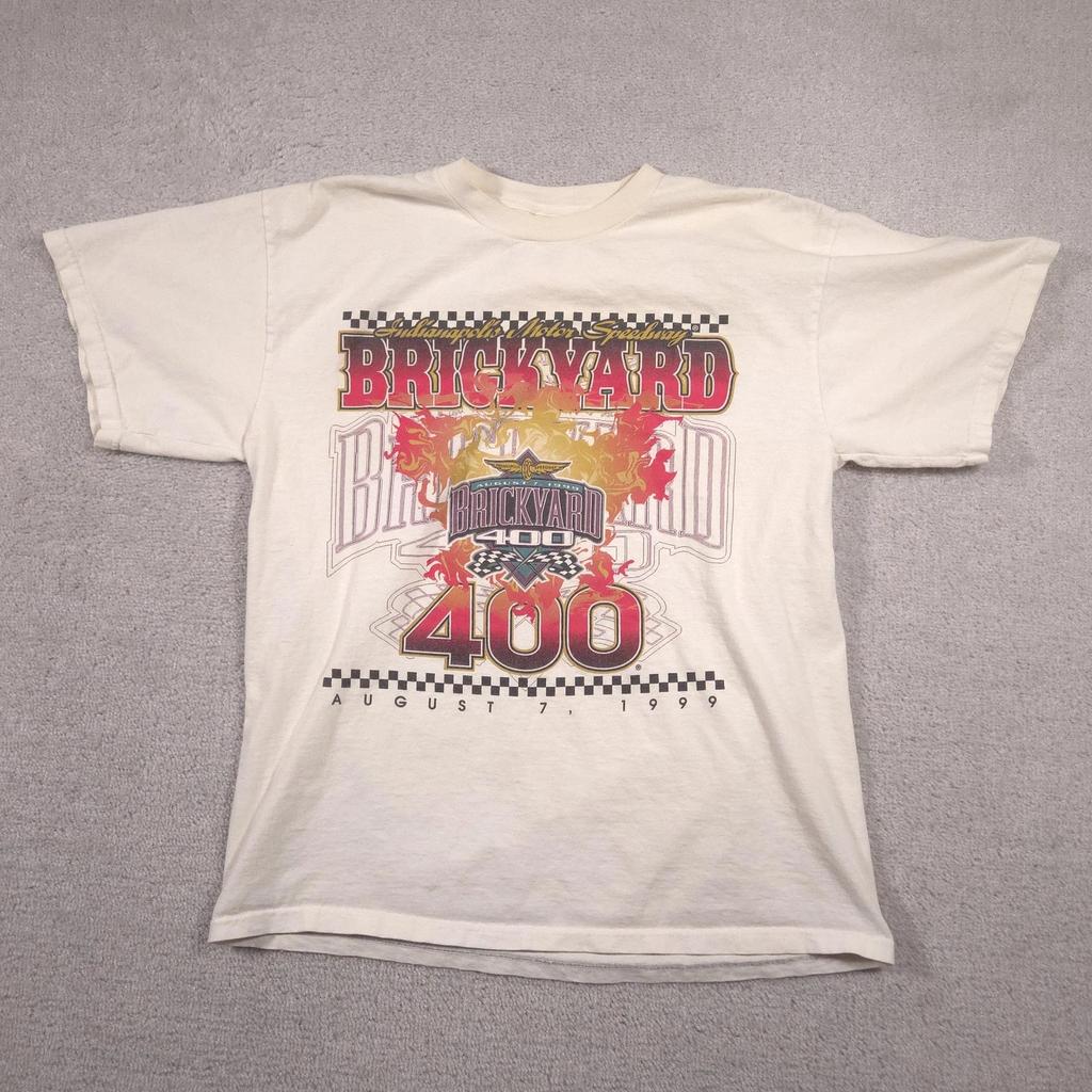 Винтажная футболка Brickyard 400 Мужская Размер L Белый 1999 Графическая футболка NASCAR Racing
