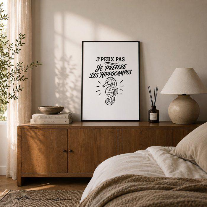 Poster J’peux pas je préfère les Hippocampes J'peux pas minimaliste | Affiche Papier Photo 310 g Finition Perlée Format Taille A4
