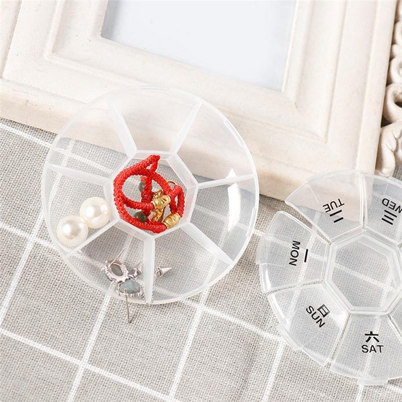 1 PCS Round Portable Pill Box Medicine Planner Small Case  7-Sided Pill Reminder Round Shaped Weekly Pill Organizer