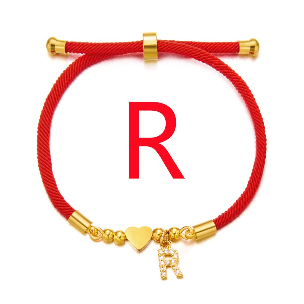Женский браслет из нержавеющей стали с 26 буквами, AZ, алфавит, сердце, регулируемый плетеный браслет Lucky Red Rope, ювелирное изделие, подарок