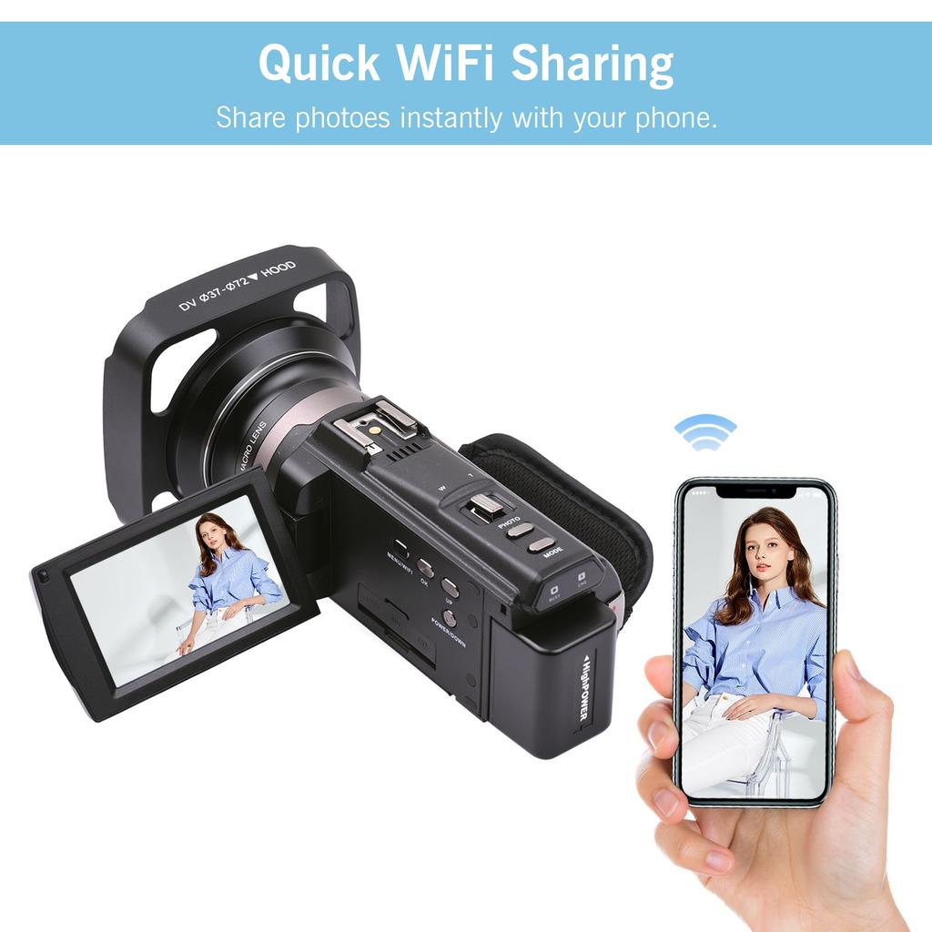 Цифровая видеокамера Andoer 4K 60FPS Ultra HD DV видеокамера 48MP 16X Zoom 3-дюймовый поворотный сенсорный ЖК-дисплей
