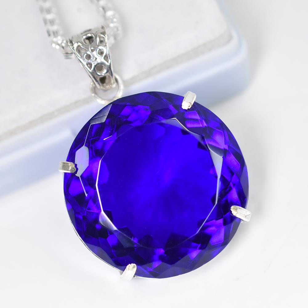 A Grade 113.55 Ct CERTIFIED Blue Topaz 925 Sterling Silver Unique Round Pendant MY-PD-136-NS