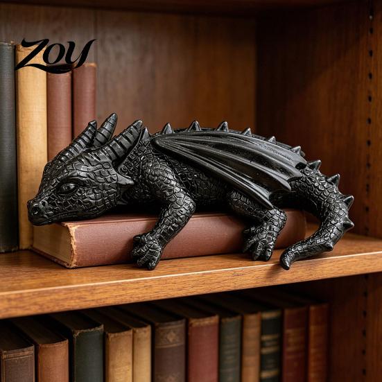Shelf Display Ornament Sleeping Dragon Bookshelf Decor, Book Nook Figurine, Gothic Resin Statue Fantasy Booksitter Ornament, Desk Bookend for