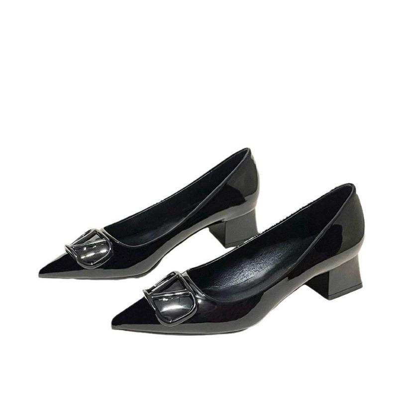 Темпераментные модные остроносые туфли на толстом каблуке, женские новые универсальные удобные профессиональные туфли на среднем каблуке, туфли на высоком каблуке