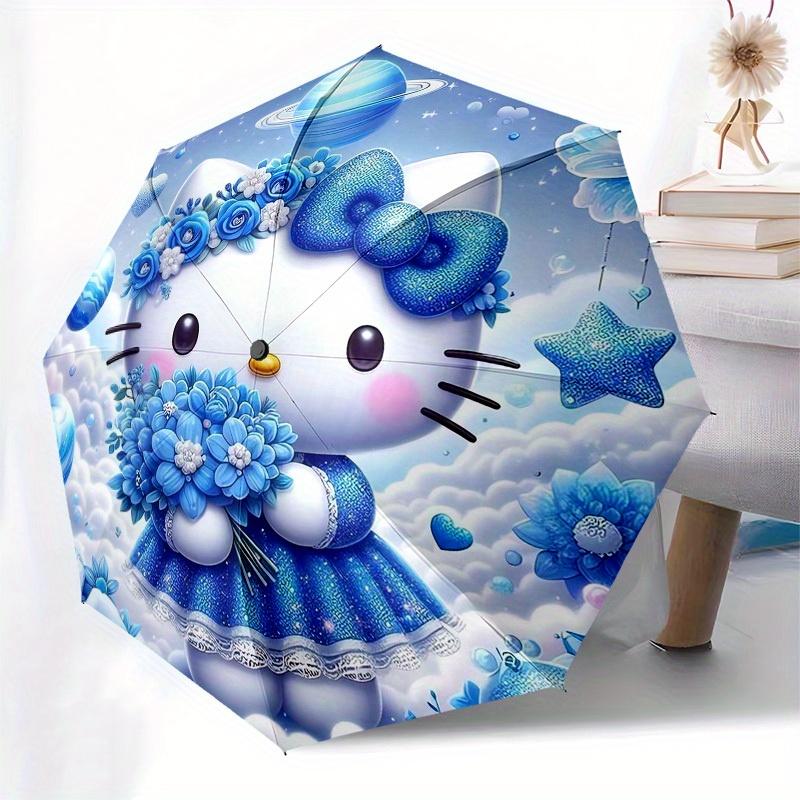 1pc Hello Kitty Blue Fantasy Umbrella with Plastic Handle,Suitable for All Seasons Home Travel Outdoor UmbrellaSanlio423