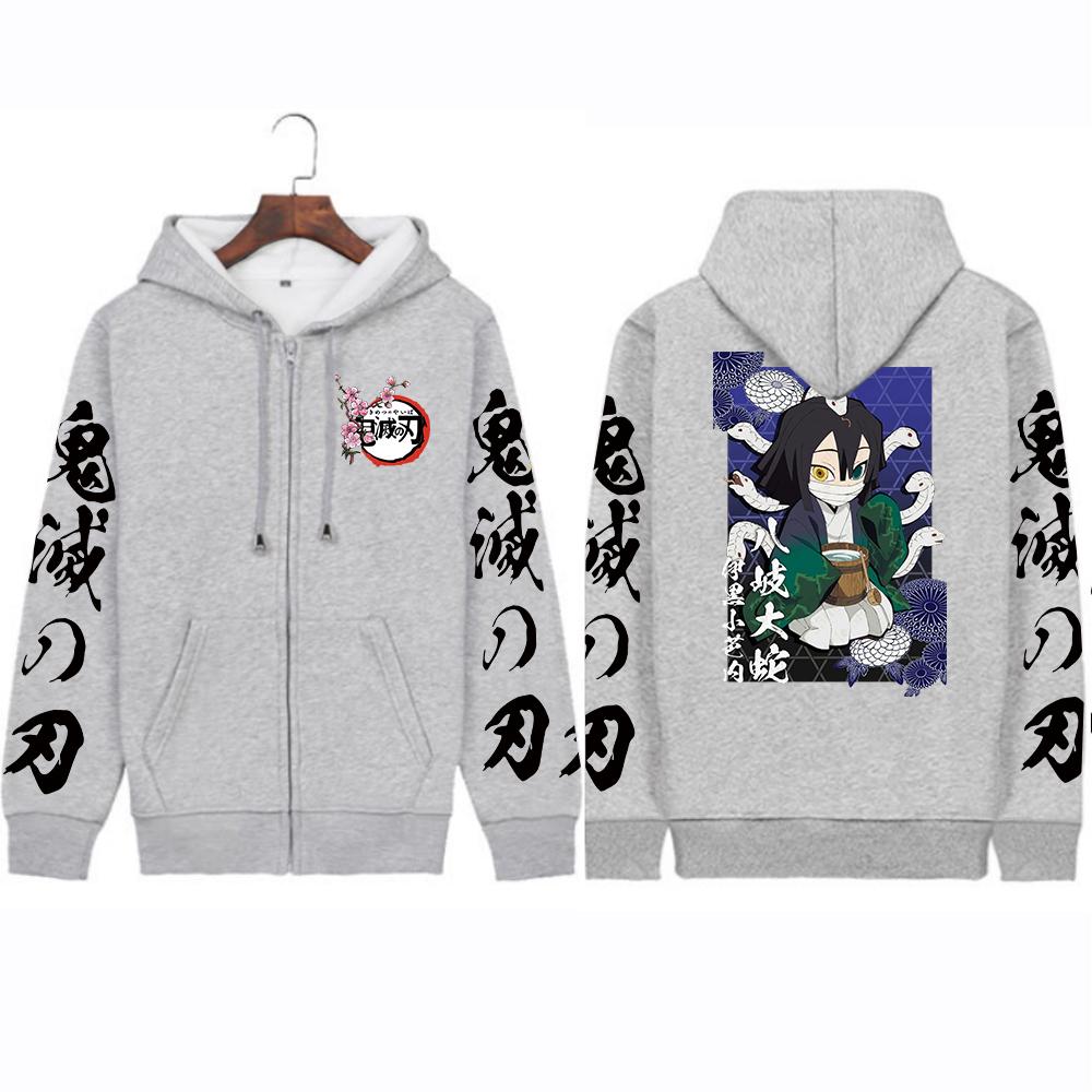 Аниме Iguro Obanai Demon Slayer толстовки на молнии для мужчин и женщин с кавайным принтом, эстетический мультфильм, осень-зима, повседневные теплые толстовки