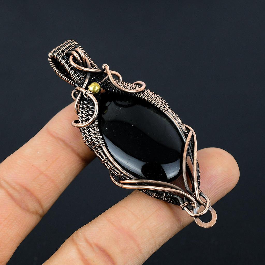 Black Onyx Jewelry, 999 Copper Wire Wrapped Pendant Handmade Gemstone Jewelry, Gifts For Wife Brand New Pendant
