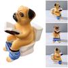 Pug Sitting On Toilet Figurine Reading Book Dog Resin Statue Puppy Animal