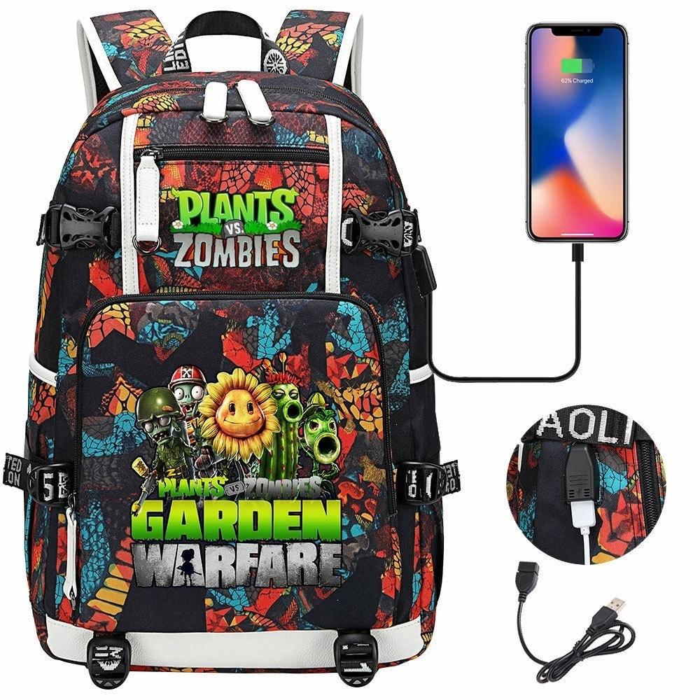 Plant Vs USB Headphones Teenager Student Backpack Casual Travel Daypack for Boys Girls