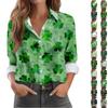 Женская блузка-рубашка St. День Святого Патрика Пуговицы с принтом Длинный рукав Повседневный базовый рубашечный воротник Обычный топ