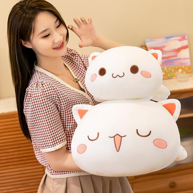 Kawaii Cat Plush Toy Stuffed Pillow Lying Cat Pillow Back Cushion White Grey Lovely Kids Plush Toys Birthday Gift for Children