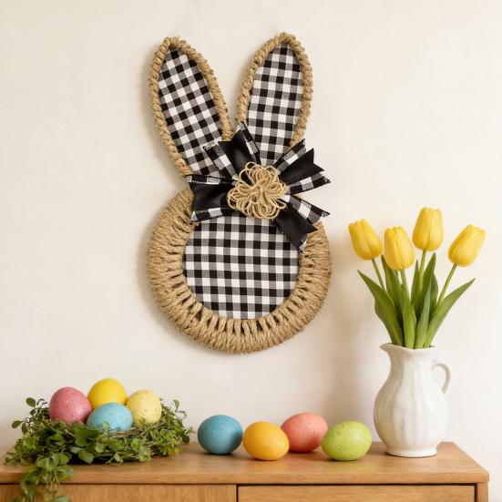 Пасхальный венок из пеньковой веревки, весенний венок с кроликом и бантом, пасхальная подвеска на дверь для фермерского дома, крыльца, двери, стены, окна