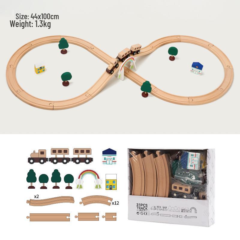Wooden Electric Train Track Building Blocks - Compatible with Thomas