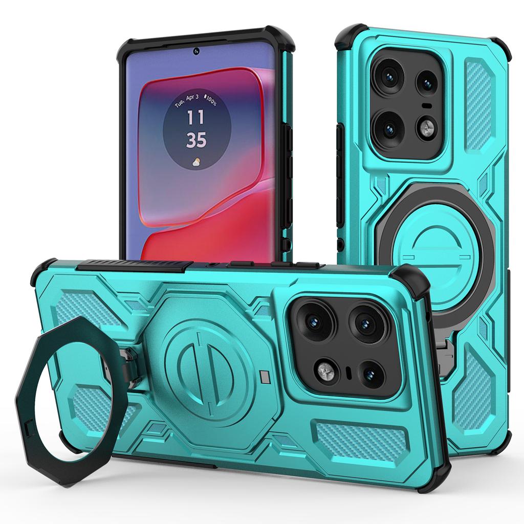 Магнитный чехол для Motorola Edge 50 Pro 5G, вращающаяся металлическая подставка, задняя крышка телефона из ПК+ТПУ
