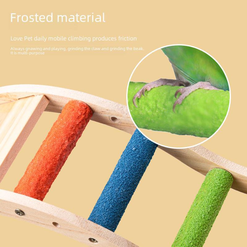 Colorful Wooden Bird Cage Accessories: Parrot, Budgie, Cockatiel Ladder & Swing