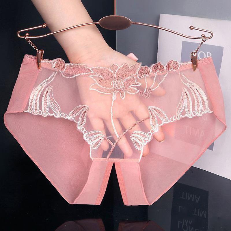 Women Sexy Panties Exotic Open Crotch Panty Thong Lingerie Female Briefs Lace Transparent Crotchless G String Underwear Intimate