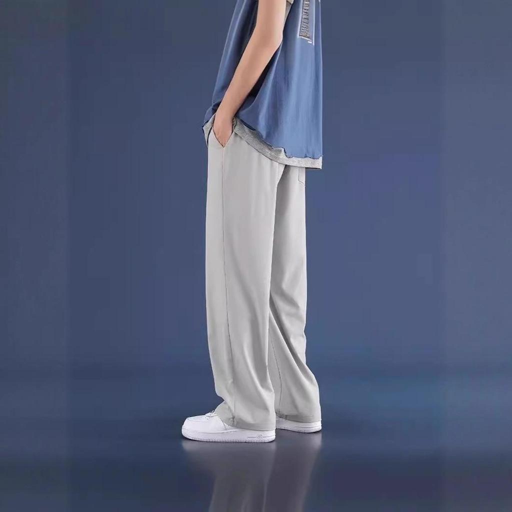 Мужские летние брюки палаццо из ледяного шелка – однотонные, свободного кроя, больших размеров, прямого кроя, в гонконгском стиле