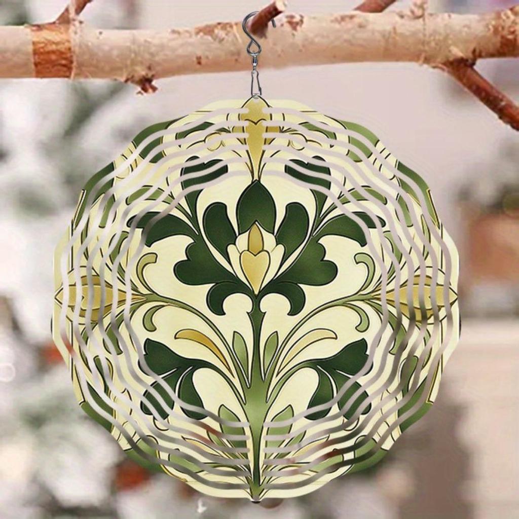 Elegant Green Floral 3D Kinetic Wind Chime for Outdoor Garden Patio Balcony Decor Metal Art Hanging Wind Spinner No Battery Needed