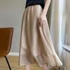 Women's Summer A-line Silk Satin Midi Skirt - High Waist, Solid Color