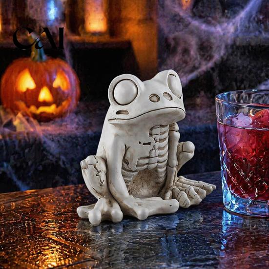 Halloween Horror Props Skeleton Frog Figurine, Resin Animal Bone Statue for Bar Haunted Unique Theme Collectibles House, Spooky Gothic Decor Ornament,