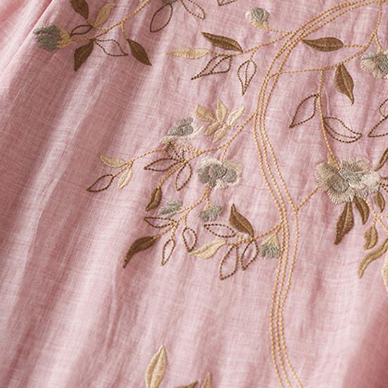 Женское хлопковое льняное платье макси с цветочной вышивкой, летнее струящееся платье с круглым вырезом и короткими рукавами, повседневный сарафан в стиле бохо