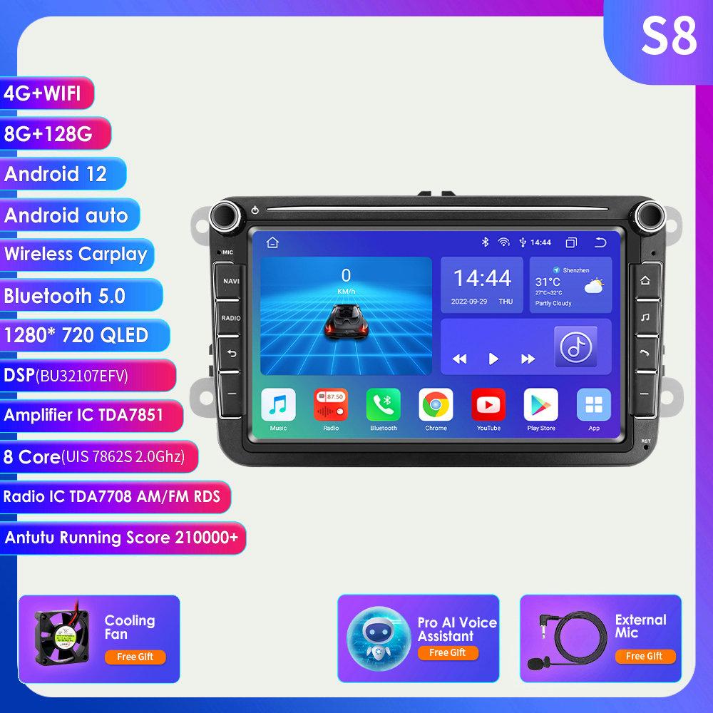 Hizpo 8-дюймовая мультимедийная автомагнитола с Android Auto и CarPlay для Volkswagen и Skoda