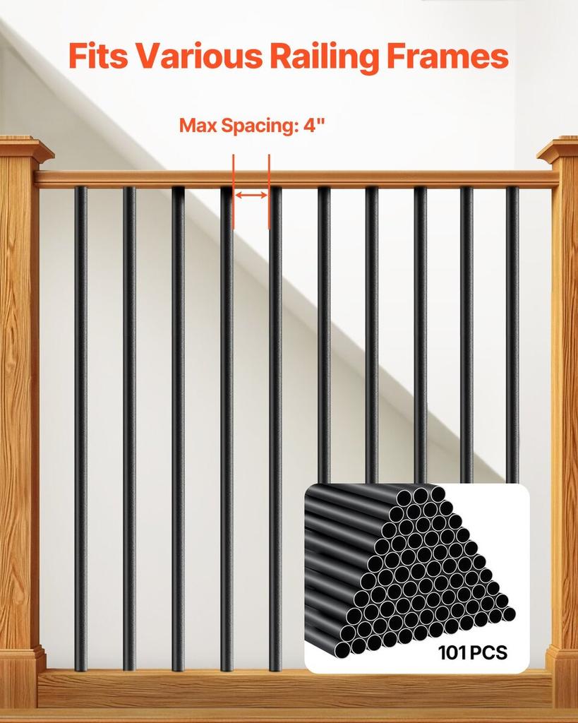 Staircase Balusters 101 Pack 36 In Aluminum Spindles with Screws/Rail Caps
