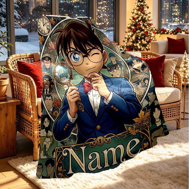 Custom Name Personalized Detective Conan Print Blanket, Home Decor, Bedroom, Sofa, Camping, Couch, Gifts for Birthday Christmas