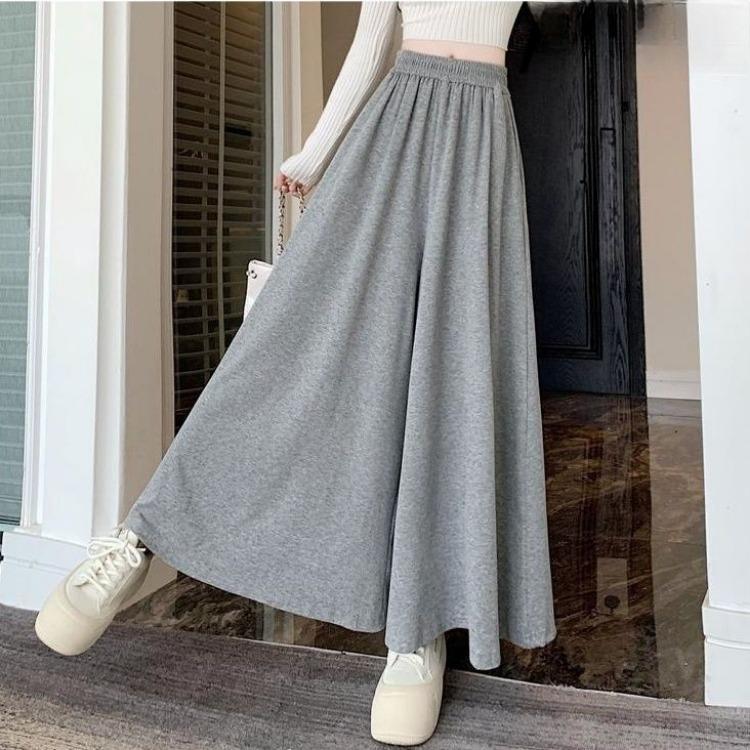 Модная юбка-трапеция с высокой талией, однотонная, широкая, с эффектом похудения, для осени/зимы