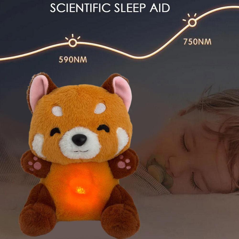 Stuffed Animal Breathing Red Panda Music Lights Sound Sleeping Doll Children Gift