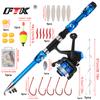 FTK Complete Fishing Kit: 1.8m/5.91ft Lightweight Fibreglass Spinning Rod and Reel Combo Cool Pack - for Fresh and Salt Water, Hooks