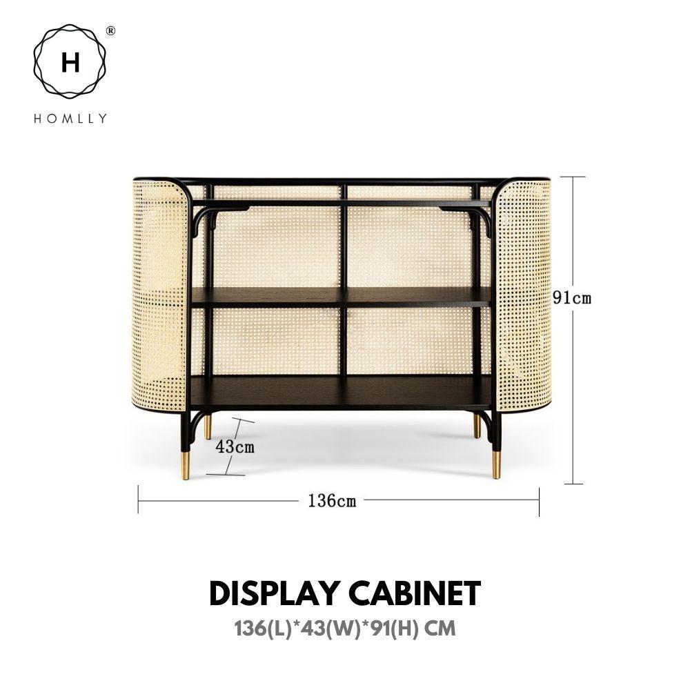 Homlly Natural Rattan Black Solid Wood Display Furniture Sets