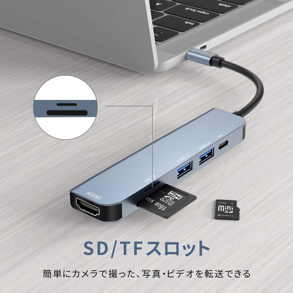 USB C Хаб 6 в 1 Адаптер Type C Расширение USB HDMI Зарядка PD 100 Вт Высокая скорость Слот для карты Расширение Док Высокоскоростная передача данных Совместим с