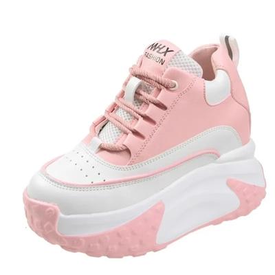 Модные женские повседневные кожаные туфли на высокой платформе 2024 года, новые осенние кроссовки на шнуровке, массивные кроссовки 8 см, танкетка, скрытые каблуки, женская обувь для отдыха