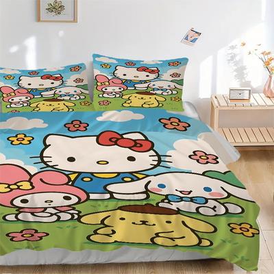 Набор пододеяльников Hello Kitty из 3 предметов, 1 пододеяльник + 1/2 наволочки (Без вкладыша), Пододеяльник для двуспальной кровати, Комплект постельного белья, Постельное белье, Сезонное постельное белье