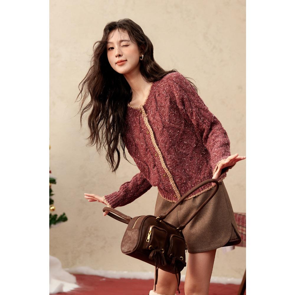 Mishow Кардиган красного цвета для женщин, зимняя новая мода, длинный рукав, свитер, куртка, свободный круглый вырез, топы для женщин MXD56Z0972