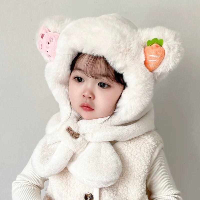 Baby Hat Scarf Integrated Neck Hat Baby Autumn and Winter Cute Super Cute Boys and Girls Winter Children's Ear Hat