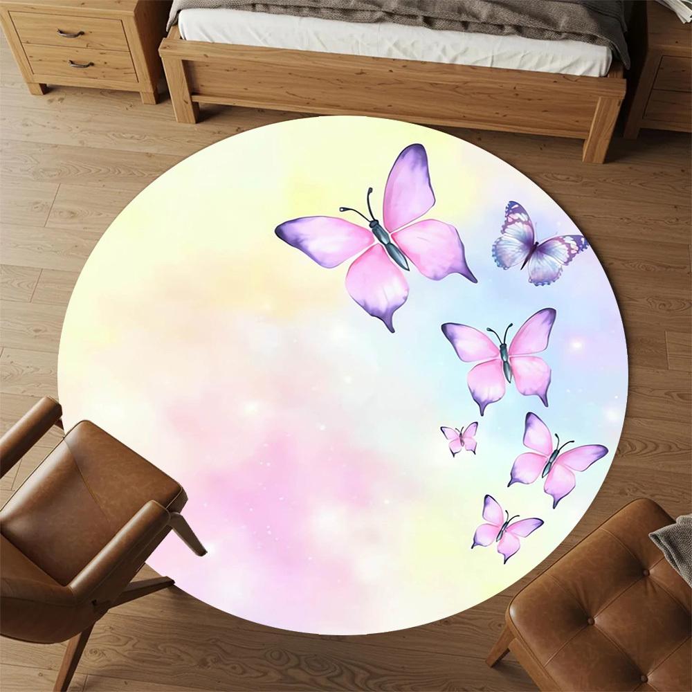 1pc Butterfly, Pastel Round Chair mat Area Rug - Non-Slip, Floor Mat for Office, Bedroom, home decor Christmas Gift p0811333