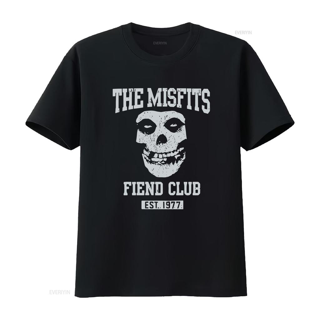 Misfits Fiend Club Mens Black T Shirt Long or s Est 1977 Skull Print vintage Washed designer clothes Breathable graphic Soft