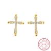 Exquisite Cross Full of Diamonds Studs 925 Silver Earring for Women Round Sterling 925 Silver Wedding Bridal Gift Jewelry Party Earrings Jewelry