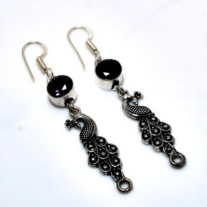 Amethyst Gemstone 925 Silver Plated Handmade Jewelry Earring 2.38"