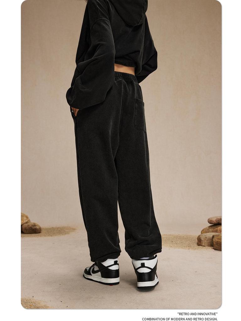 2024 Autumn American Men's Retro Casual Washed Dyed Loose Trousers - Trendy Sports Style